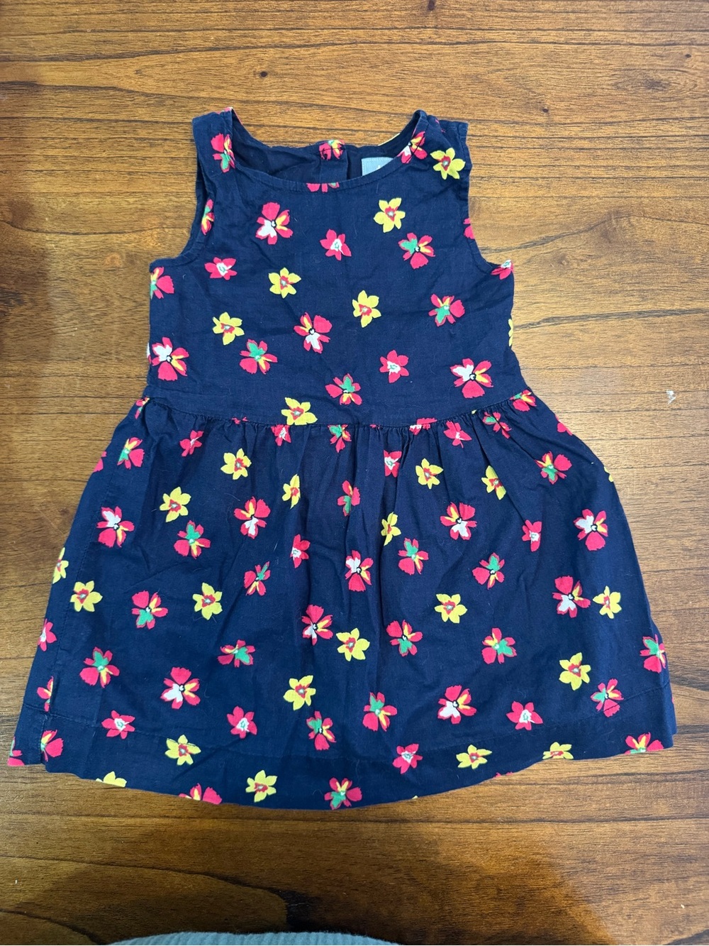 Baby Gap Girls Navy Floral Cotton Dress - Navy with Pink & Yellow Flowers